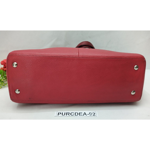 Coach Red Pebbled Leather Turn Lock Double Handles Satchel Shoulder Bag - Picture 7 of 16